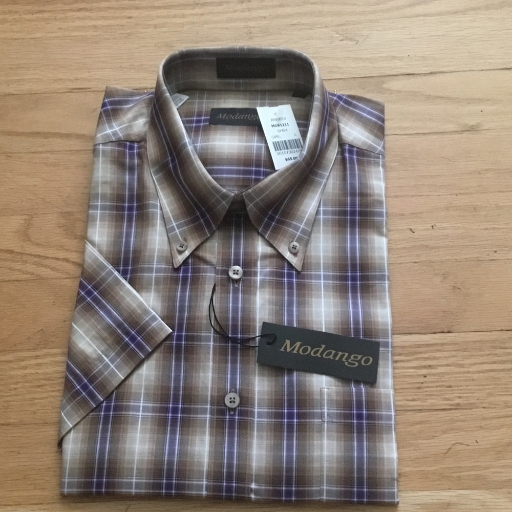 Men's Brown & Purple Plaid Short-Sleeve Button-Down Shirt
